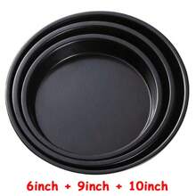 6-10inch Black Carbon Steel Circular Pizza Baking Tray Anti Stick Cake Baking Pan Microwave Oven Baking Tray Pie Tray Cookie Trays For Kitchen Restaurant