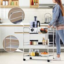 CLIPOP 3 Tier Kitchen Storage Cart Rolling Bar Cart Stainless Steel Trolley With Lockable Wheels, Catering Trolley On Wheels For Restaurants Drinks Vegetable Storage Book - Silver - View 4