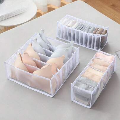 1 قطعة حقيبة خزانة لحفظ الملابس الداخلية مصممة بشبكة قابلة للطي، صندوق تخزين شبكي شفاف بسيط لغرفة النوم