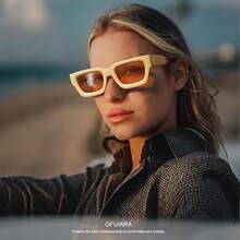 Square Men Women Fashion Thick Rectangle Glasses Shades Designer Style - Yellow - View 9