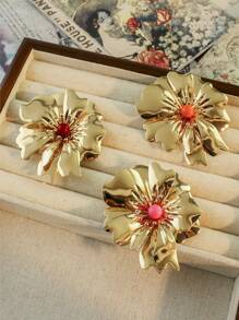 1pc Elegant Metal Flower Brooch With Faux Pearl Center, Fashionable & Sexy, Suitable For Formal Events Or Everyday Wear
