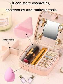 1 便携式珠宝盒带镜子旅行珠宝收纳盒 Ins 风格多功能珠宝盒防氧化大容量珠宝整理盒适用于耳环耳环戒指项链吊坠口红等配饰和美容工具接收情人节礼物送给女性的礼物母亲节礼物化妆旅行洗漱用品整理器必需品礼物收纳拉链配件指甲夏季旅行女士收纳整理器旅行必需品返校 - 彩色 - 查看 9