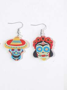 1 Pair Mexican Fiesta Chili Pepper, Tequila Bottle, Skull, Avocado Print Acrylic Day Of The Dead Earrings For Women