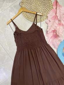Long Dress With Cups, Viscose Fabric, Comfortable Fashion - Cà phê nâu - Xem 3