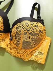 Romantic Two-Tone Sexy Padded Push-Up B/C-Cup Lace Patchwork Women's Bra