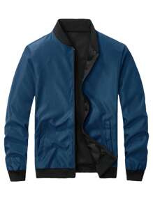 Plus Size Winter Outdoor Sports Casual Stand Collar Baseball Jacket, Solid Color Zipper Thick Coat, Gift For Boyfriend, Husband, Friend, Father's Day