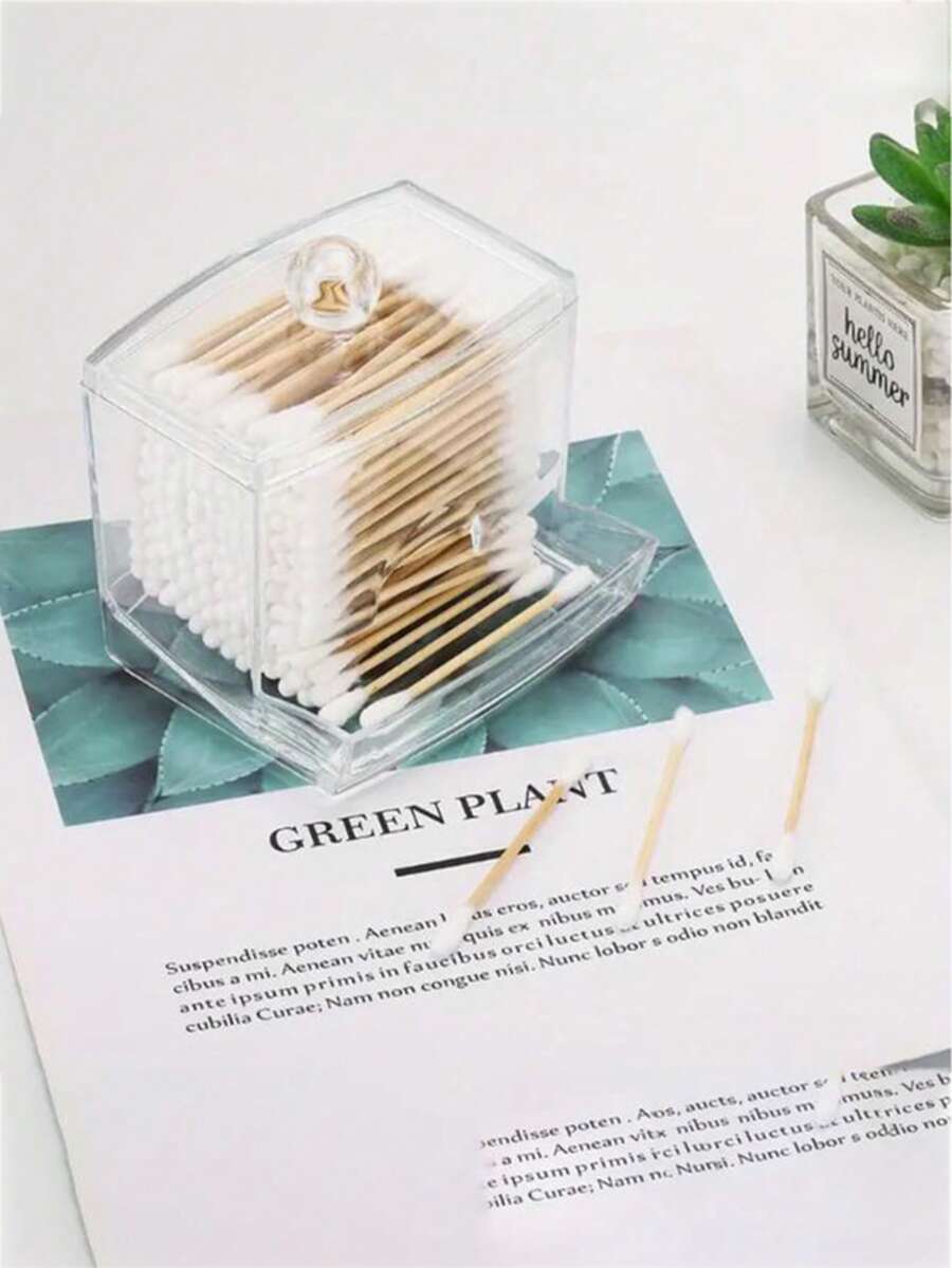 1 件塑料棉签盒，透明塑料棉签盒，带方便分配器，节省空间，适用于浴室台面、家庭和厨房组织，水晶棉签盒，返校 - 彩色 - 查看 1