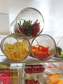 1 pieza Cesta de parrilla BBQ, Jaula de parrilla de acero inoxidable, Malla redonda para parrilla BBQ para verduras, patatas fritas, pescado, Parrilla portátil para barbacoa, Cestas de parrilla para cocinar al aire libre, Rejilla de parrilla para camping y picnic - Multicolor - Ver 4