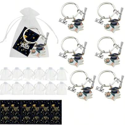 Zestaw 36 breloków z okazji ukończenia szkoły z 2025 roku – idealny prezent dla absolwentów i najlepszych przyjaciół – stop cynku, prostokątny element centralny z napisem "Gratulacje dla absolwentów", dekoracja na przyjęcie z okazji ukończenia szkoły, zawieszka do torby, akcesoria samochodowe, urocze gotyckie smycze do torebek z uchwytem na identyfikator, zawieszki do torebek samochodowych