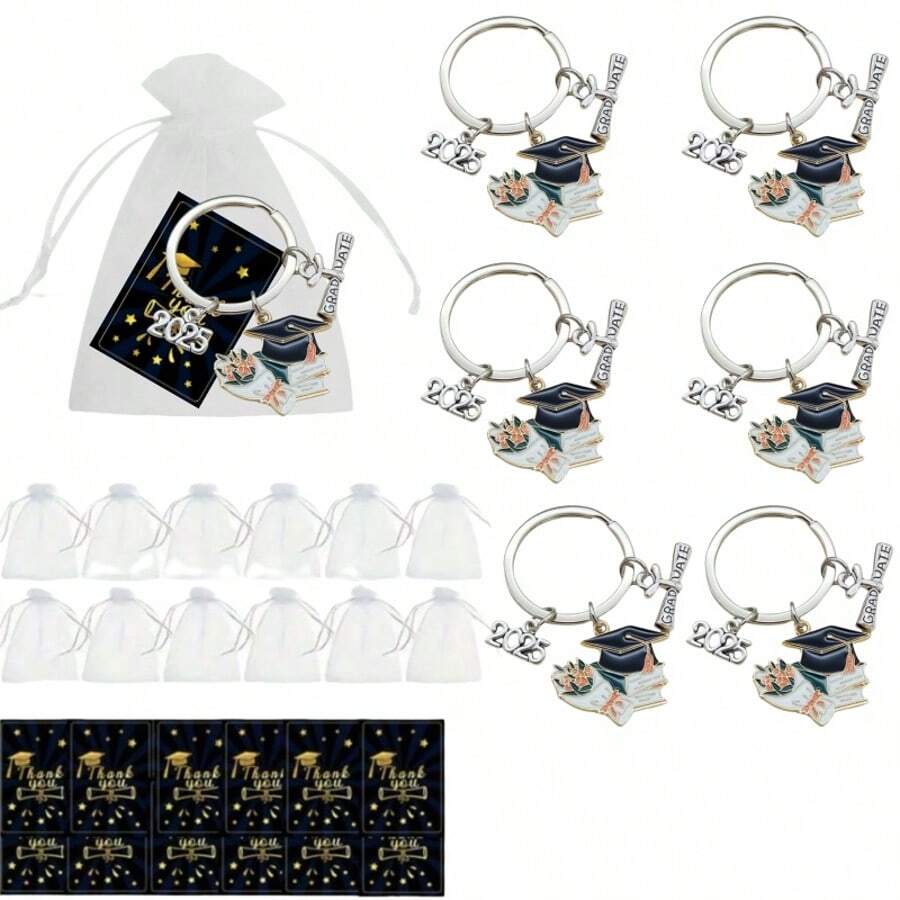 Zestaw 36 breloków z okazji ukończenia szkoły z 2025 roku – idealny prezent dla absolwentów i najlepszych przyjaciół – stop cynku, prostokątny element centralny z napisem "Gratulacje dla absolwentów", dekoracja na przyjęcie z okazji ukończenia szkoły, zawieszka do torby, akcesoria samochodowe, urocze gotyckie smycze do torebek z uchwytem na identyfikator, zawieszki do torebek samochodowych