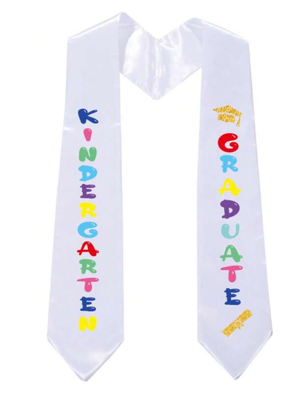 1pc Polyester Graduation Party Letter Print White Children Academic Degree Sash, Graduation Shawl, Costume Shoulder Strap, Gift Packaging