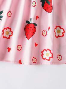 Baby Girl Summer Cute Strawberry Flower Pattern Lace Little Cap Sleeve Princess Dress - Pink - View 5