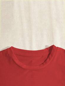 Damen Buchstaben- und Blume Muster Rundhals Kurzarm Regular Fit Milchseide T-Shirt