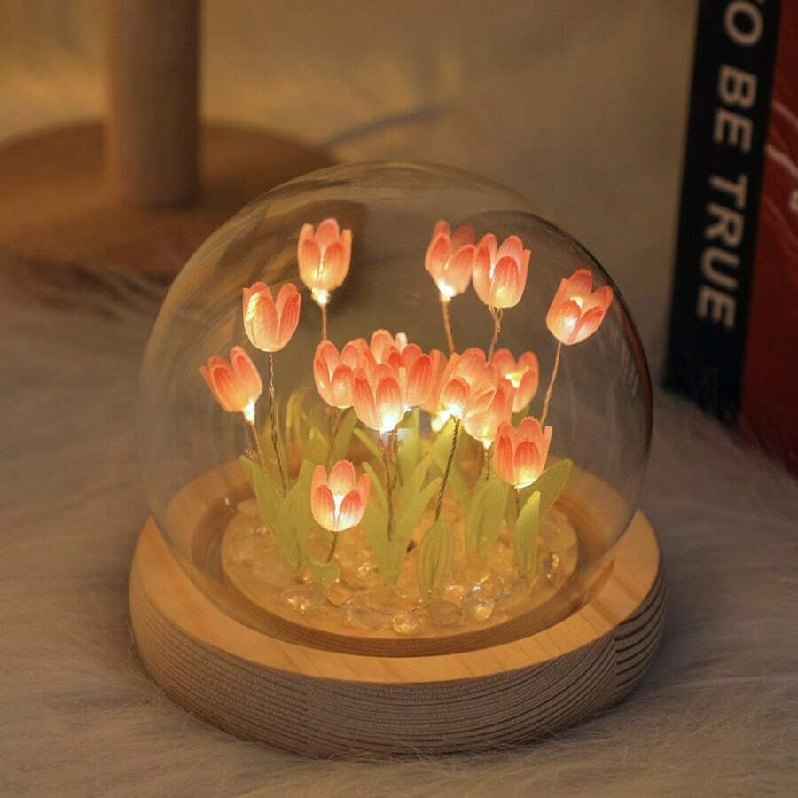 13 Flowers Creative Handcrafted Diy Simulated Flower Tulip Night Light Ornaments, Ambient Lights, Festival Gift Decorations - 粉色 - 查看 1