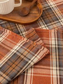 1件锈红色格子方形桌布，农舍风格餐桌罩，涤纶材质，适用于厨房、餐厅和圣诞装饰 - 鐵鏽紅 - 查看 5