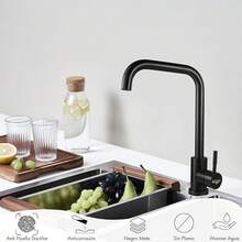 Grifo de Cocina, Mezcladora para Fregadero de Acero Inoxidable 304, Grifo Moderno de 360 ° Giratorio, Grifo Monomando para Cocina para Agua Caliente y Fría, Acabado Níquel Cepillado, CV-10020 - Negro Mate 2 - Ver 5