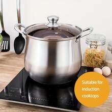 Olla de acero inoxidable, olla de cocción de gran capacidad, olla de stock de paredes gruesas, multifuncional para cocina y platos en el hogar, 22 cm de diámetro, cena para Acción de Gracias, Halloween, Navidad, regalos familiares - Plateado - Ver 5