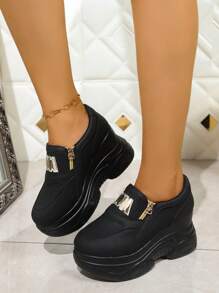 2025 Hot Selling Gold Foil Casual Sports Side Zipper Sequined Patchwork Platform Thick Sole Sports Shoes For Women, Suitable For Dancing, Square Dancing, Outdoor, All Seasons