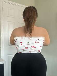 Hourglow Emily_louise_swain Plus Cherry Print Lace Trim Ruched Top, For Summer, For Hourglass Body Shape - White - View 3