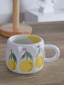 1pc Japanese Countryside Style Hand-Painted Orange Ceramic Coffee Mug, Suitable For Home, Office, Gift-Giving Back To School