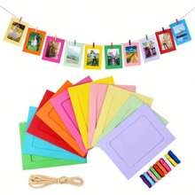 10 piezas Marcos de fotos de papel de colores - 4"X 6", Marcos colgantes de varios colores para decorar el hogar, la escuela y la oficina, perfectos para la temporada de vuelta al cole, marcos de fotos vibrantes con 10 pinzas y cuerda de yute incluidos