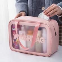 Bolsa de maquiagem impermeável fosca de poliuretano, bolsa transparente para artigos de higiene pessoal de grande capacidade, organizador portátil para viagem e praia