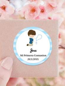 12/24/40 piezas Pegatinas personalizadas para Mi Primera Comunión - Etiquetas de y personalizadas para niños y niñas, Pequeños regalos para Mi Primera Comunión con diseños de flores y lunares, Elegantes pegatinas de papel para celebraciones, Decoraciones de Comunión | Decoraciones de flores para la Comunión | Etiquetas con nombre personalizadas, Decoraciones para lavado, Útiles escolares, Regreso a clases - Multicolor - Ver 45
