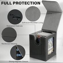 Magnetic Card Deck Box For TCG Storage, Holds 100 Double-Sleeved Cards - Black & Grey - View 9