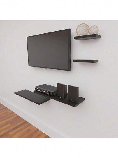 Rack Suspenso Com Prateleiras 4 Pçs Sala Quarto Preto ou Branco MDF