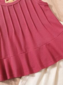 2pcs/Set Girls Solid Color Pleated Sleeveless Top & Wide Leg Pants Outfit, Minimalist & Fashionable, Suitable For 4-7 Years Old Girls