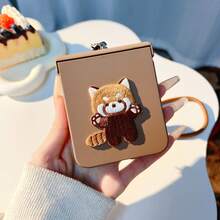 Süße koreanische einfarbige braune Waschbär tragbare Seil Handyhülle kompatibel mit Samsung Galaxy Z Flip 5 6 Z Flip6 ZFlip 5 Zflip7 Zflip6 Zflip5 stoßfeste Rückseite, Handyhülle kompatibel mit wasserdicht kratzfest und sturzfest - Braun - Übersicht 6