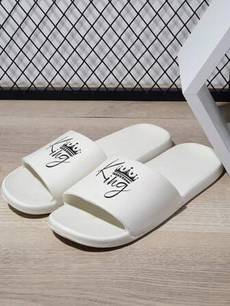 Men's Fashion Slippers, Breathable EVA Sandals With Letter Print, Suitable For Indoor And Outdoor Wear, Unisex Fashion Street Style