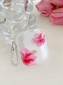 Fresh Sweet Pattern Realistic Hibiscus Flower Transparent Earphone Case, Including 1 Earphone Case Buckle, Compatible With AirPods Case, Headphones, AirPods Pro (2nd Gen), AirPods 3, AirPods Pro, AirPods 1/2, AirPods 4