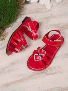 1 Pair Red European & American Fashion Children Girls Cross Strap Solid Color Hook And Loop Sandals, Lightweight Outdoor Casual Vacation, Summer New Arrival 2025