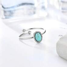 1 Stück modischer edelstahl-Ring in grünem Türkis-Prägung in elliptischer Form, verstellbar, für Frauen, minimalistischer Alltags- und Hochzeit/Anlass-Trag