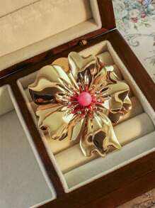 1pc Elegant Metal Flower Brooch With Faux Pearl Center, Fashionable & Sexy, Suitable For Formal Events Or Everyday Wear