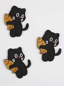 3 Stücke/Packung Cartoon Katze bestickte Stoffpatches, selbstklebende dekorative Applikationen für Kleidung, Taschen, Handyhüllen, Vorhänge zum Selbermachen