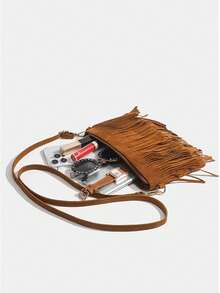 时尚畅销复古棕色流苏斜挎包，女士单肩包，波西米亚风方包，休闲、工作、购物、聚会、上学、旅行 - 彩色 - 查看 7