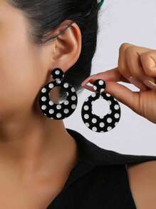 4/2pcs Simple Personality Black & White Polka Dot Acrylic Earrings For Women, Lightweight, Fashionable, Hypoallergenic, Suitable For Work, Beach, Street Style, Party, Holiday, Daily Wear, Back To School Season