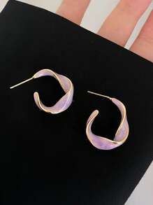 1 Pair Asymmetrical Geometric Twist Oil Drip Stud Earrings For Women, Versatile For Daily Wear, Party, Ball Occasions