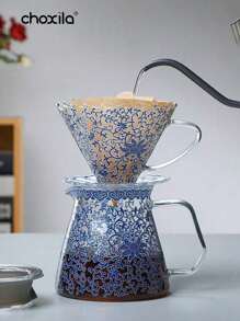 choxila 1 Stück 400ml (13,5 Unzen) Kaffeekocher mit blau-weißem Porzellanmuster, Kaffeetopf und Kaffeefilter mit Spitzenmuster, Glas-Kaffee-Kocher und Kaffee-Dripper, hitzebeständiges Glas Kaffee Geschenkset für den Haushalt