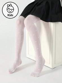 Girls Leggings, Kids Skinny Pants, Infant Tights, White, Solid Color, Children Dance Pants, Footless Mesh Leggings, Cartoon Heart Pattern, Jacquard Thin Fabric, High Stretch Footless Mesh Tights, Suitable For Daily, Collegiate Cute Style Dance Pants, Spring Summer All Season Regular Footless Pants, Suitable For Student Daily Gatherings, Can Be Paired With Skirts, Shorts, Shoes, Back To School Skinny Pants