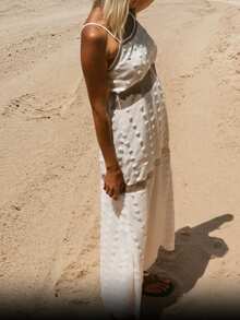 Bohemian Textured Pom Pom White Wedding Season Lightweight Dress, Graduation Dress - White - View 3