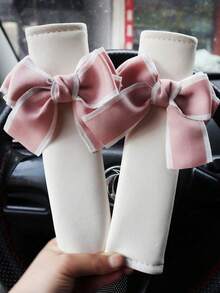 Car Seat Belt Shoulder Guard Bow, Car Leather Shoulder Guard Cover, Anti-Strangling Neck, Fashionable Car Interior - Black - View 7