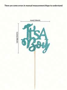 12 piezas - Placas para cupcakes "¡Es un niño!" con bigote y brillo para decorar pasteles de baby shower o fiestas de revelación del género del bebé - Azul - Ver 6
