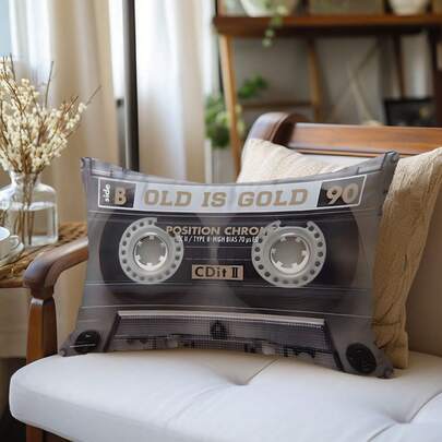 MEMNUN 1 pieza/2 piezas Funda de almohada decorativa con estampado de "El viejo es de oro" en estilo vintage de casete, 11.81*19.71in(30*50cm)/15.75*23.62in(40*60cm), [Impresión de un solo lado] Funda de cojín de poliéster para sofá, cama, sala de estar, dormitorio, coche, oficina, decoración de hotel, regalo perfecto para familiares y amigos, para todas las estaciones