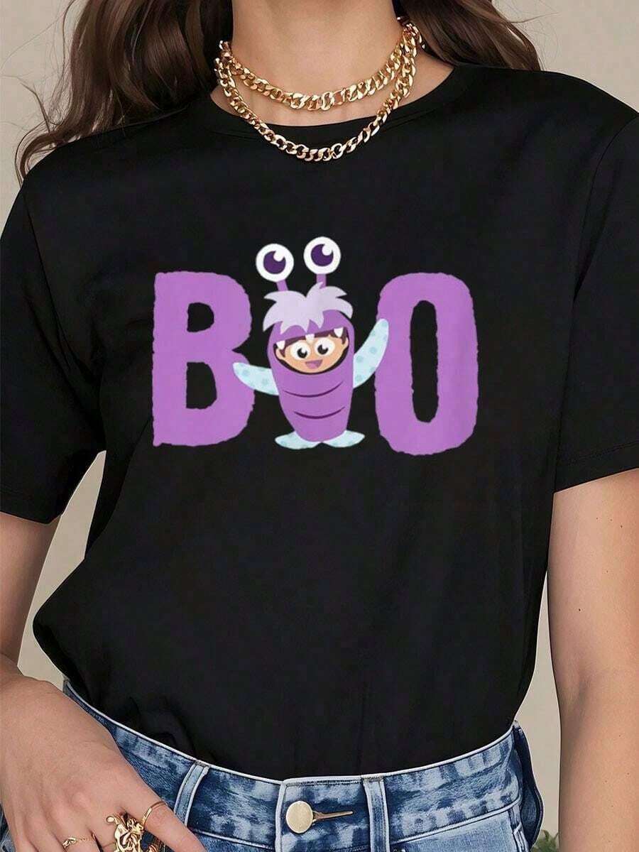 And Pixar's Monsters, Inc. Boo T-Shirt        100% Cotton Summer T-Shirt For WomenSummer Leisure First Choice Silk Screen Printing Casual Short Sleeves-2709-ZCCN TRADING LIMITED - Black - View 1