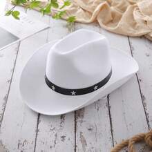 Kids Cowgirl Hat Wide Brim Stylish Star Leather Belt Design Western Cap For Daily Life Party - 白色 - 查看 1