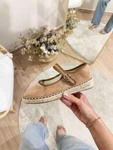 Women's Flat Espadrilles, Round Toe And Buckle Closure, Suitable For Vacation And Daily Wear - Màu Khaki - Xem 3