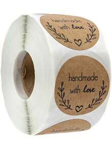 500pcs/Set Kraft Paper Sticker Homemade With Love Stickers For Envelope And Package Seal Labels Stationery Handcraft Valentine Day - Khaki - View 3